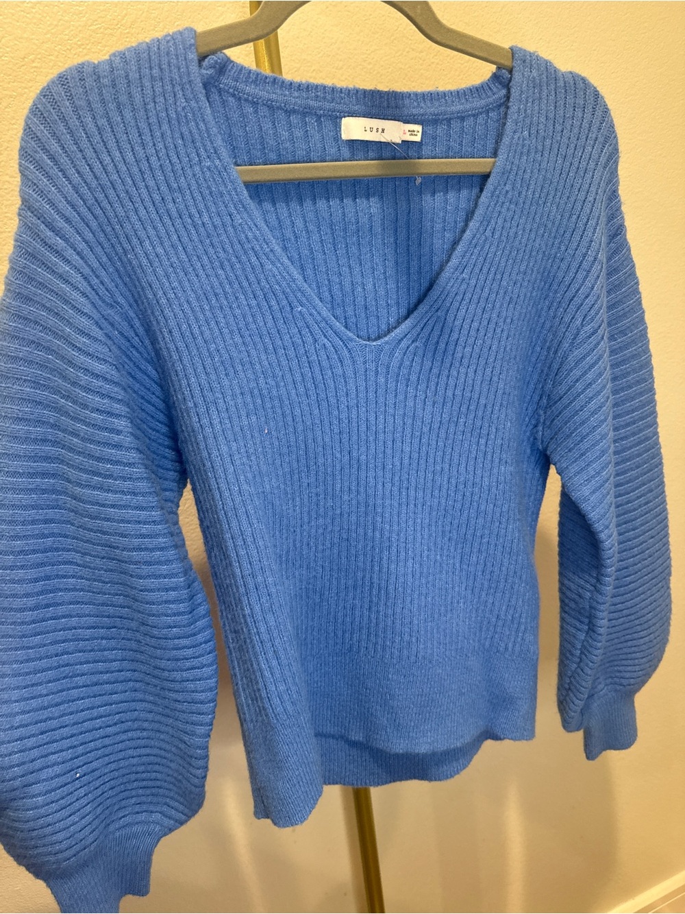 Lush Periwinkle Ribbed V-Neck Sweater